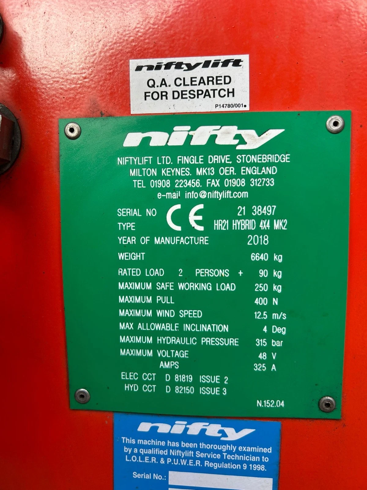Nifty HR21 Hybrid Boom Lift, Cherry Picker, Scissor Lift, Skyjack, Genie, JLG - control and cab detail 2
