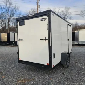 2026 ITI Cargo 6ft x 12ft Enclosed Cargo Trailer - Blackout Package, Black Aluminum Wheels - rear view
