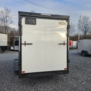 2026 ITI Cargo 6ft x 12ft Enclosed Cargo Trailer - Blackout Package, Black Aluminum Wheels - three-quarter view