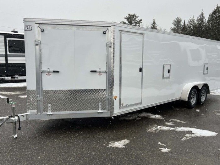 2024 E-Z Hauler 7×24 Aluminum 4-Place Drive In/Out w/Tapered Ramps, Rear Canopy