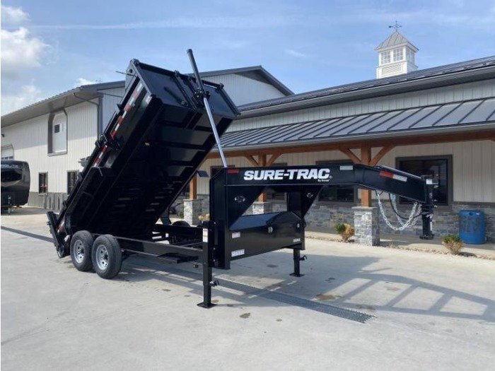 2026 Sure-Trac Gooseneck Dump Trailer - 7x14, 15,400 GVWR, Telescopic Hoist, Pro Series - front view