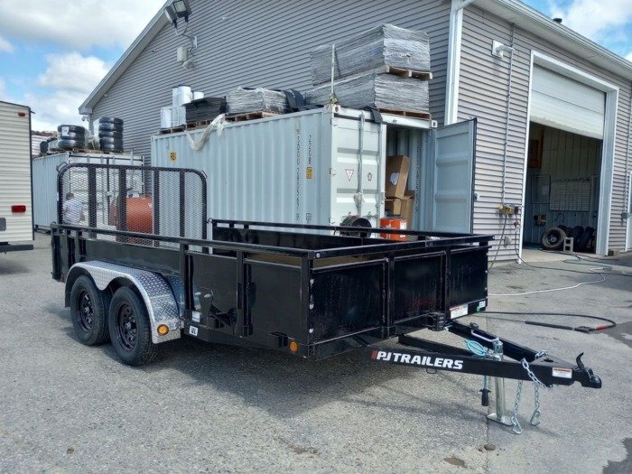 2024 PJ Trailers 7×14 7K Powder Coated Open Utility w/Rear Ramp Gate, Solid Metal Side Walls