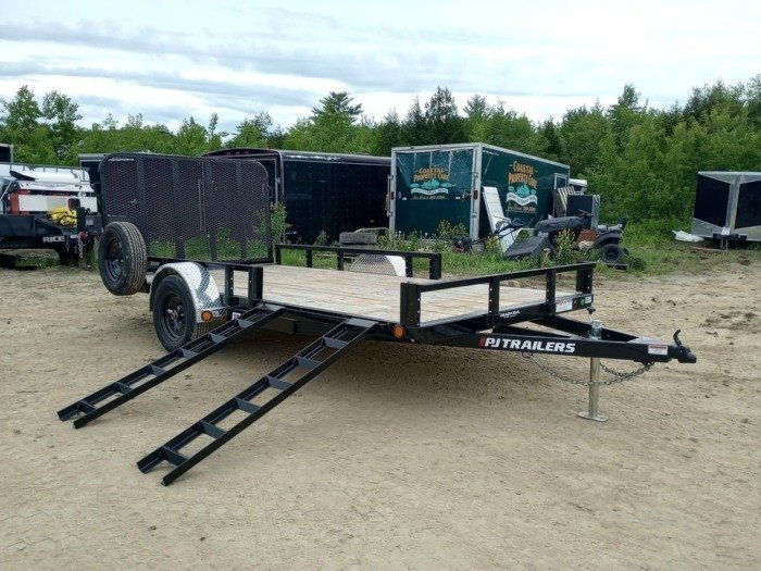 2024 PJ Trailers 7×14 Powder Coated Open Utility w/Rear Ramp Gate, ATV Side Loading Ramps